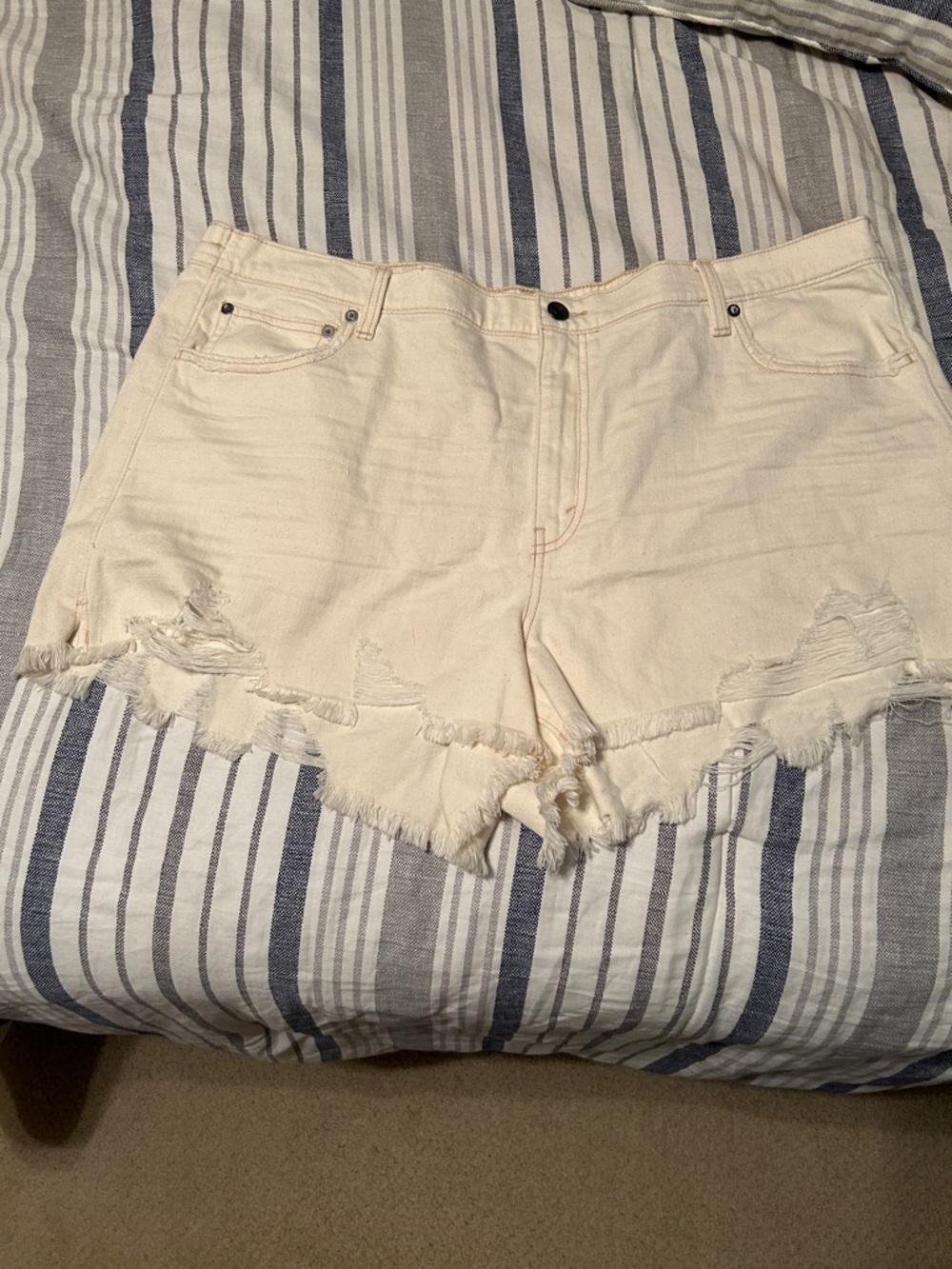 aerie Ivory Distressed High-Rise Denim Shorts